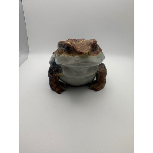 Other - Vintage Ceramic Toad Figurine Realistic Glazed Brown Blue Garden Statue 6.5 Inch